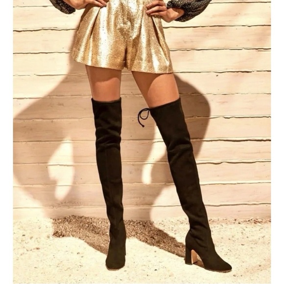 Stuart Weitzman Kirstie 90 Suede Over The Knee Boots Tall Black Classic 5 Narrow - Picture 1 of 15